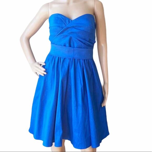 New Calvin Klein Blue Pleated Tie Belt Sweetheart Neck Strapless Formal Dress 12 - Picture 1 of 9